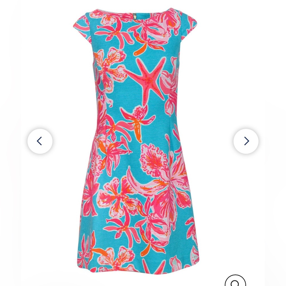 Lilly Pulitzer Sonny Dress Sea Blue Via Sunny Seashell Fit and Flare Small